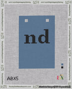 A taped needlepoint canvas with the design: Banner 18 mesh count Squared nd Black on Blue.