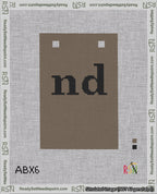 A taped needlepoint canvas with the design: Banner 18 mesh count Squared nd Black on Brown.