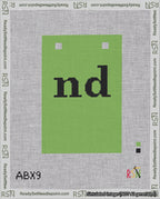 A taped needlepoint canvas with the design: Banner 18 mesh count Squared nd Black on Light Green.