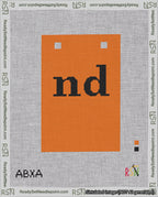 A taped needlepoint canvas with the design: Banner 18 mesh count Squared nd Black on Orange.