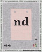 A taped needlepoint canvas with the design: Banner 18 mesh count Squared nd Black on Pink.