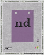A taped needlepoint canvas with the design: Banner 18 mesh count Squared nd Black on Purple.
