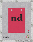 A taped needlepoint canvas with the design: Banner 18 mesh count Squared nd Black on Red.