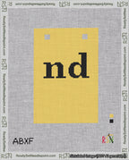 A taped needlepoint canvas with the design: Banner 18 mesh count Squared nd Black on Yellow.