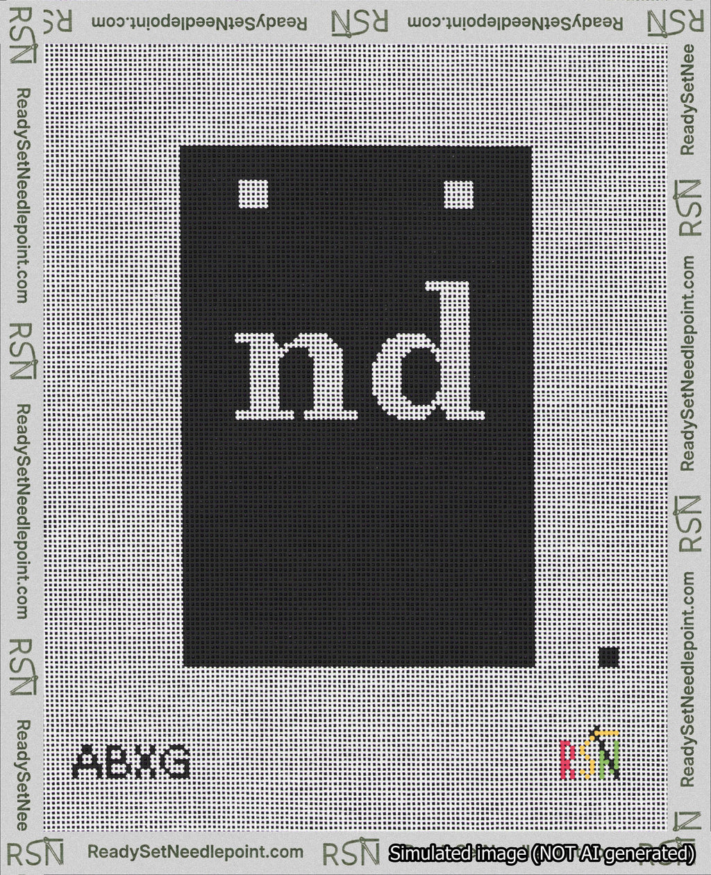 A taped needlepoint canvas with the design: Banner 18 mesh count Squared nd White on Black.