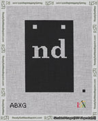 A taped needlepoint canvas with the design: Banner 18 mesh count Squared nd White on Black.