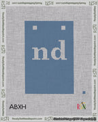 A taped needlepoint canvas with the design: Banner 18 mesh count Squared nd White on Blue.