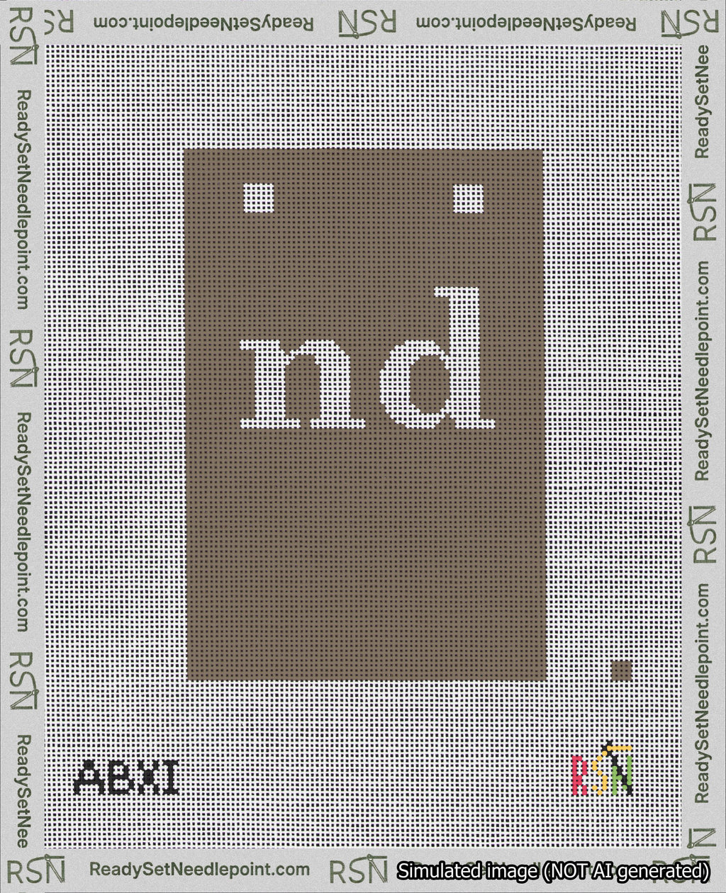 A taped needlepoint canvas with the design: Banner 18 mesh count Squared nd White on Brown.