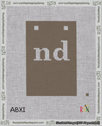 A taped needlepoint canvas with the design: Banner 18 mesh count Squared nd White on Brown.