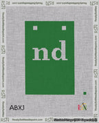 A taped needlepoint canvas with the design: Banner 18 mesh count Squared nd White on Green.