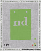 A taped needlepoint canvas with the design: Banner 18 mesh count Squared nd White on Light Green.