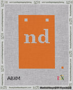 A taped needlepoint canvas with the design: Banner 18 mesh count Squared nd White on Orange.