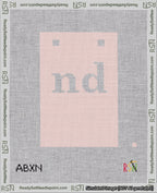 A taped needlepoint canvas with the design: Banner 18 mesh count Squared nd White on Pink.