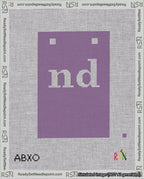 A taped needlepoint canvas with the design: Banner 18 mesh count Squared nd White on Purple.