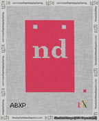 A taped needlepoint canvas with the design: Banner 18 mesh count Squared nd White on Red.