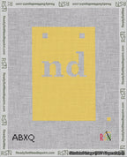 A taped needlepoint canvas with the design: Banner 18 mesh count Squared nd White on Yellow.