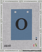 A taped needlepoint canvas with the design: Banner 18 mesh count Squared O Black on Blue.