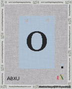 A taped needlepoint canvas with the design: Banner 18 mesh count Squared O Black on Light Blue.