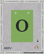 A taped needlepoint canvas with the design: Banner 18 mesh count Squared O Black on Light Green.