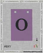 A taped needlepoint canvas with the design: Banner 18 mesh count Squared O Black on Purple.