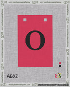 A taped needlepoint canvas with the design: Banner 18 mesh count Squared O Black on Red.