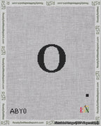 A taped needlepoint canvas with the design: Banner 18 mesh count Squared O Black on White.