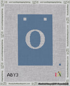 A taped needlepoint canvas with the design: Banner 18 mesh count Squared O White on Blue.