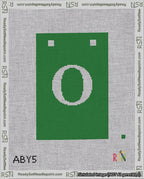 A taped needlepoint canvas with the design: Banner 18 mesh count Squared O White on Green.