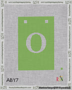 A taped needlepoint canvas with the design: Banner 18 mesh count Squared O White on Light Green.