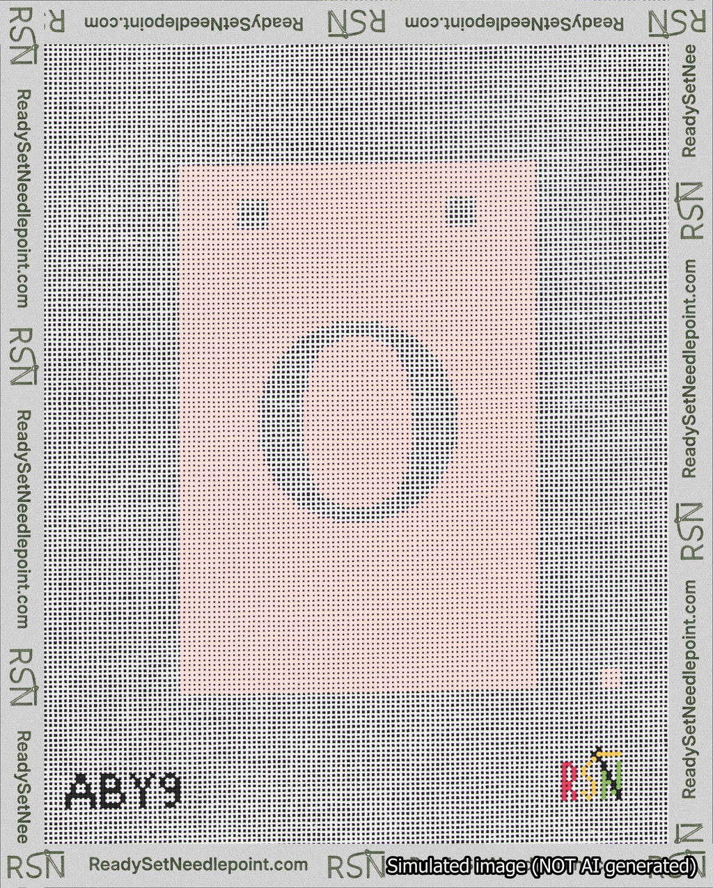A taped needlepoint canvas with the design: Banner 18 mesh count Squared O White on Pink.