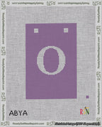 A taped needlepoint canvas with the design: Banner 18 mesh count Squared O White on Purple.