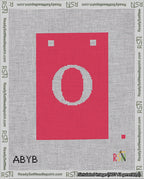 A taped needlepoint canvas with the design: Banner 18 mesh count Squared O White on Red.