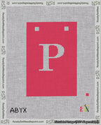 A taped needlepoint canvas with the design: Banner 18 mesh count Squared P White on Red.