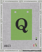 A taped needlepoint canvas with the design: Banner 18 mesh count Squared Q Black on Light Green.