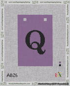 A taped needlepoint canvas with the design: Banner 18 mesh count Squared Q Black on Purple.