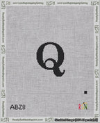 A taped needlepoint canvas with the design: Banner 18 mesh count Squared Q Black on White.