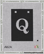 A taped needlepoint canvas with the design: Banner 18 mesh count Squared Q White on Black.