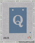 A taped needlepoint canvas with the design: Banner 18 mesh count Squared Q White on Blue.