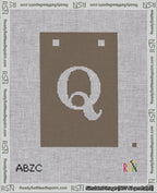 A taped needlepoint canvas with the design: Banner 18 mesh count Squared Q White on Brown.