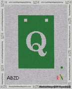 A taped needlepoint canvas with the design: Banner 18 mesh count Squared Q White on Green.