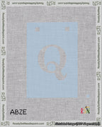 A taped needlepoint canvas with the design: Banner 18 mesh count Squared Q White on Light Blue.