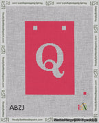 A taped needlepoint canvas with the design: Banner 18 mesh count Squared Q White on Red.