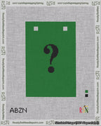 A taped needlepoint canvas with the design: Banner 18 mesh count Squared Question Black on Green.