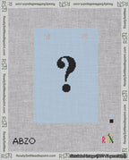 A taped needlepoint canvas with the design: Banner 18 mesh count Squared Question Black on Light Blue.