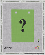 A taped needlepoint canvas with the design: Banner 18 mesh count Squared Question Black on Light Green.
