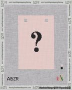 A taped needlepoint canvas with the design: Banner 18 mesh count Squared Question Black on Pink.