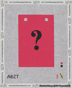 A taped needlepoint canvas with the design: Banner 18 mesh count Squared Question Black on Red.