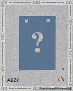 A taped needlepoint canvas with the design: Banner 18 mesh count Squared Question White on Blue.