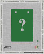 A taped needlepoint canvas with the design: Banner 18 mesh count Squared Question White on Green.