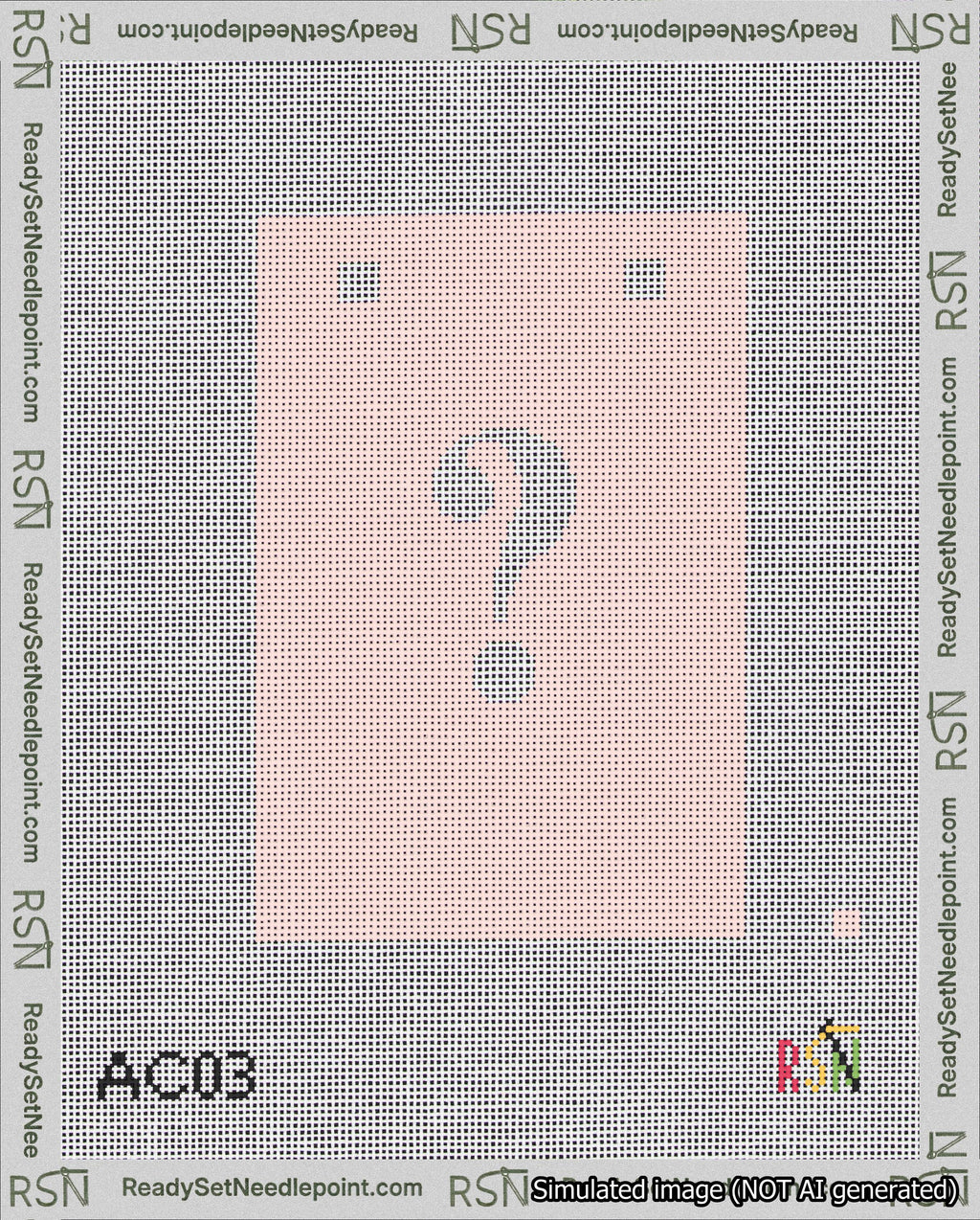 A taped needlepoint canvas with the design: Banner 18 mesh count Squared Question White on Pink.
